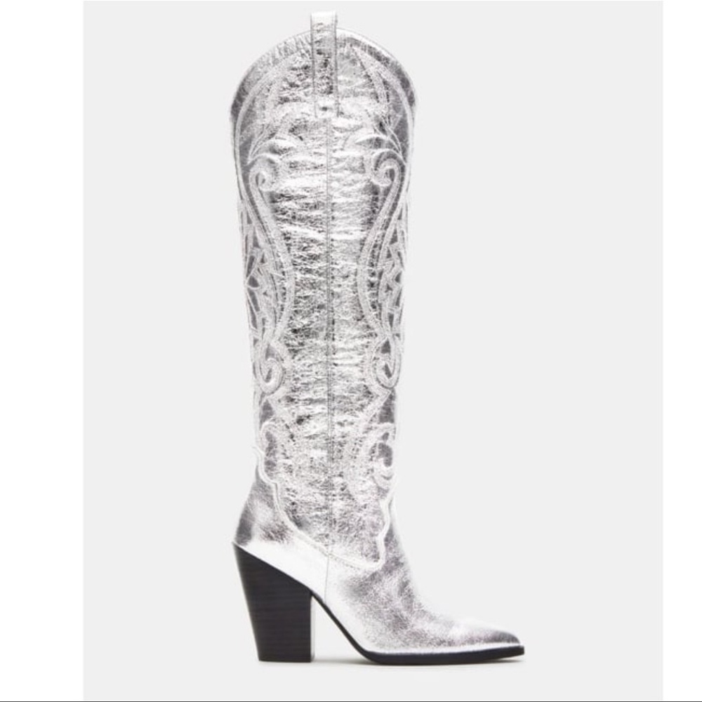 Steve Madden Lasso Silver Embossed Women's Cowboy Boots - Picture 2 of 9